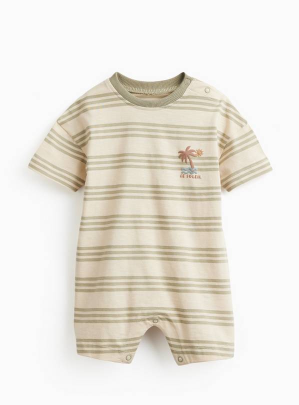 Khaki Stripe Print Romper Up to 3 mths