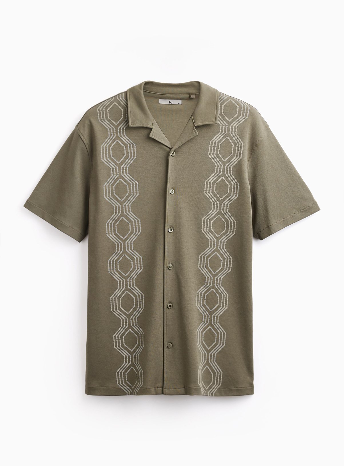 Khaki Retro Print Revere Neck Shirt XL - Image 3 thumbnail