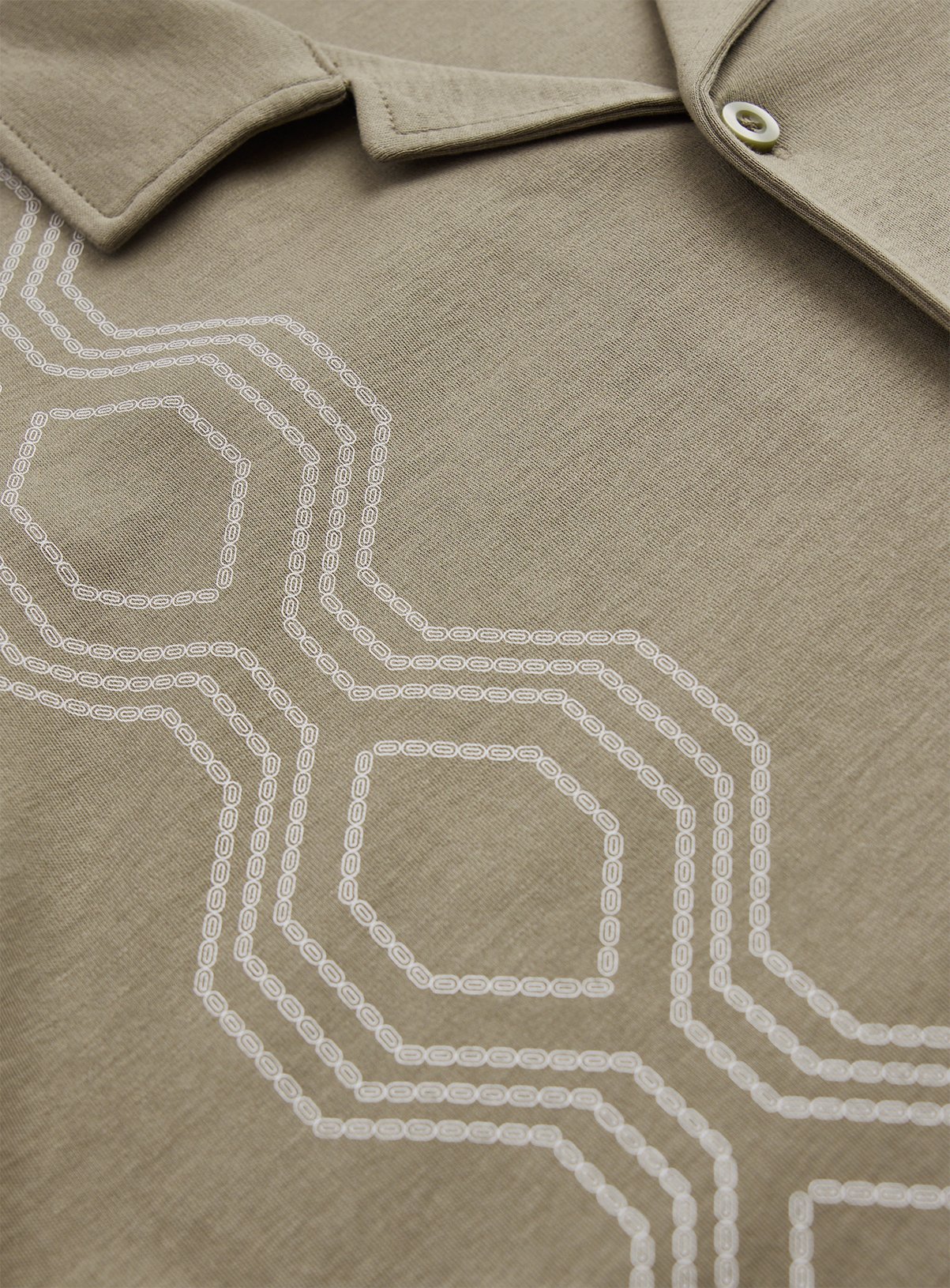 Khaki Retro Print Revere Neck Shirt XL - Image 4 thumbnail