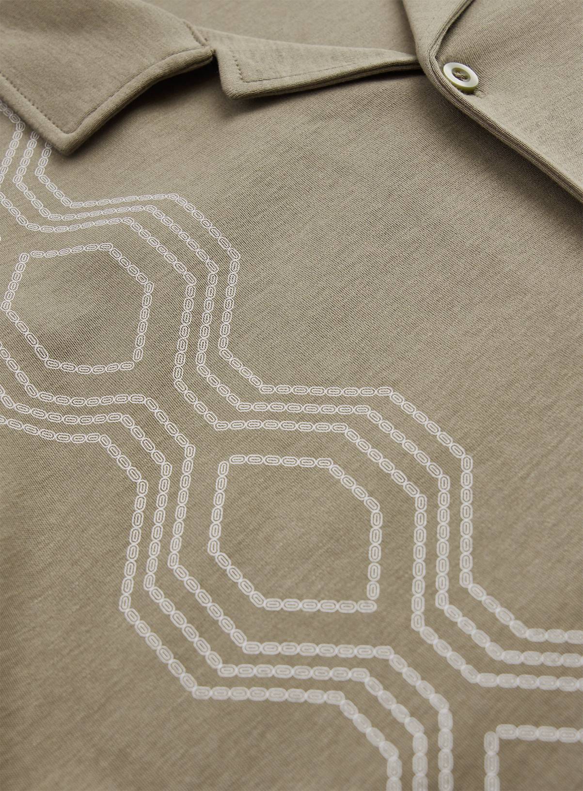 Khaki Retro Print Revere Neck Shirt XL - Image 4