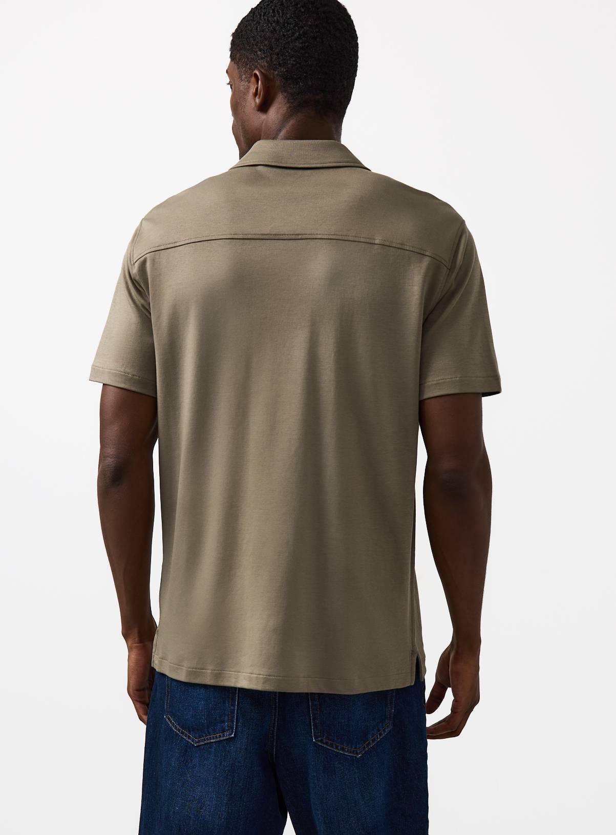 Khaki Retro Print Revere Neck Shirt XL - Image 5