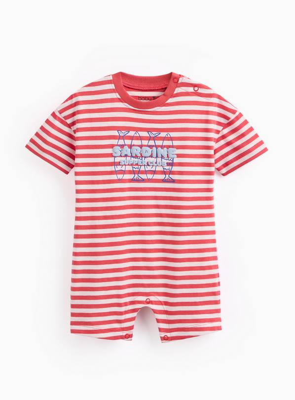 Red Stripe Print Sardine Graphic Short Sleeve Romper 9-12 months