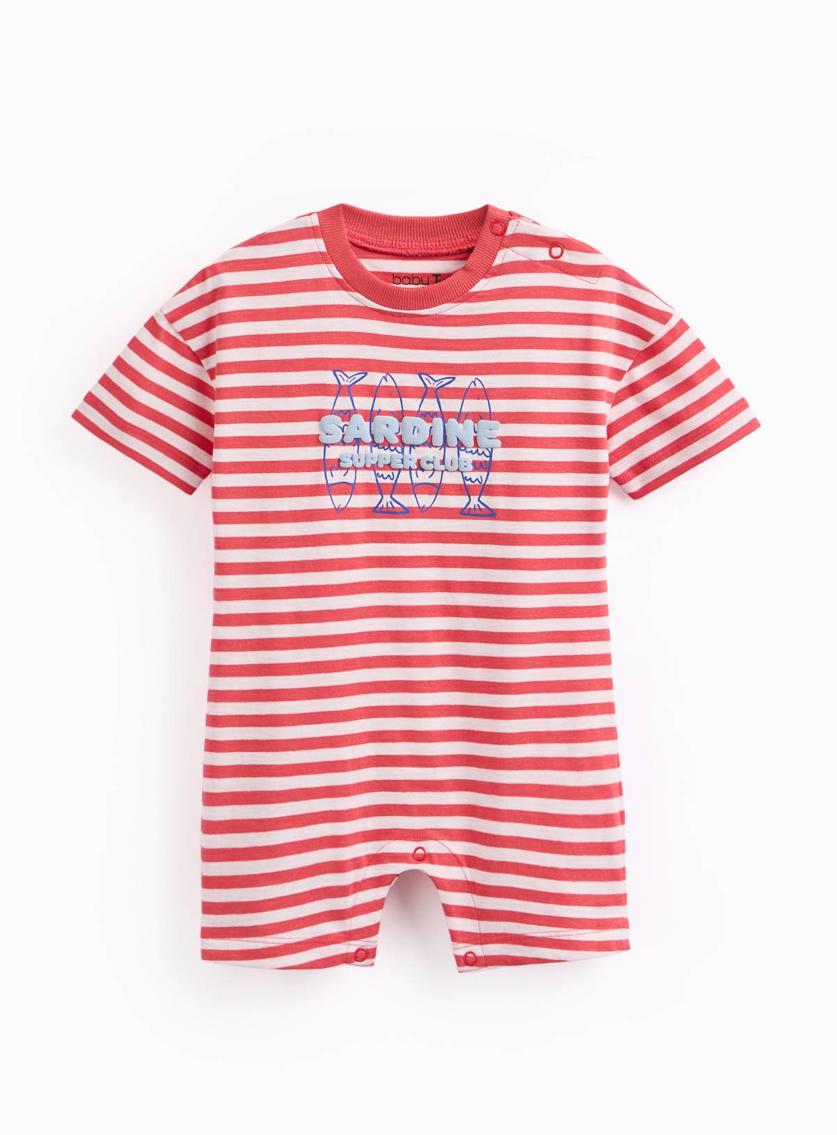 Red Stripe Print Sardine Graphic Short Sleeve Romper 3-6 months - Image 2