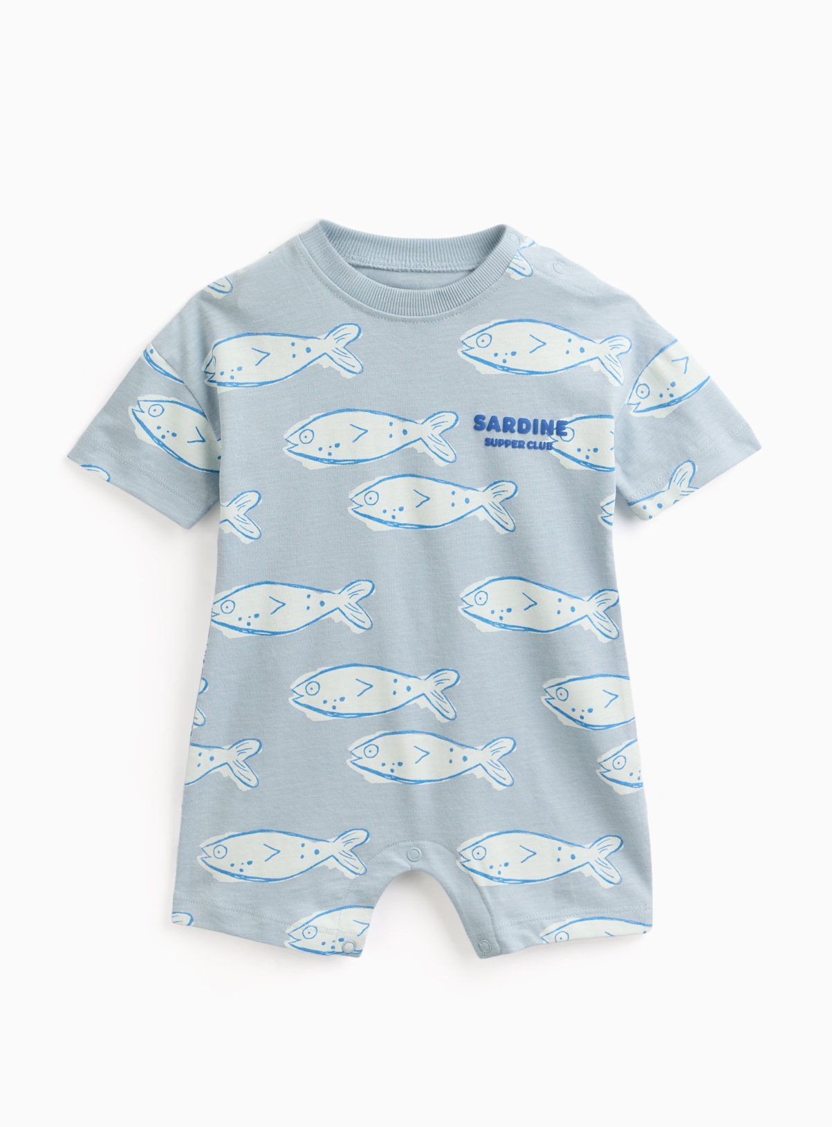 Blue Sardine Print Short Sleeve Romper 3-6 months - Image 1 thumbnail