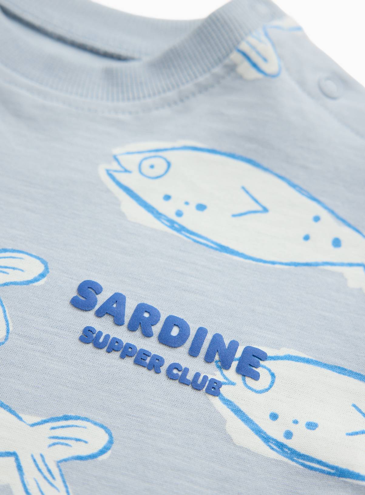 Blue Sardine Print Short Sleeve Romper 3-6 months - Image 2
