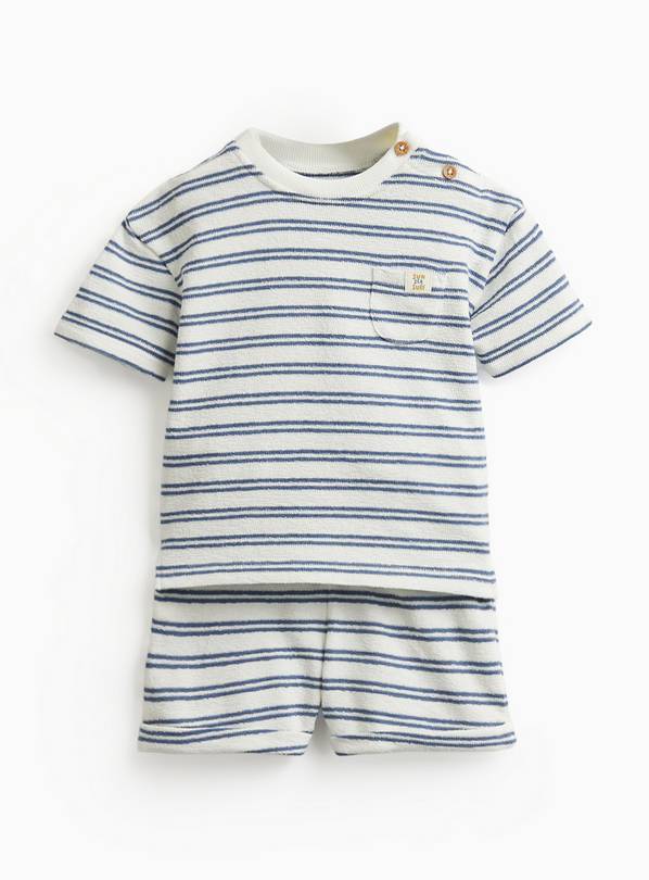 Blue Stripe Slub Fabric T-Shirt & Shorts Set 6-9 months
