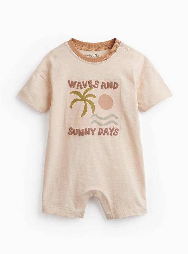 Cream Beach Graphic Short Sleeve Romper 3-6 months