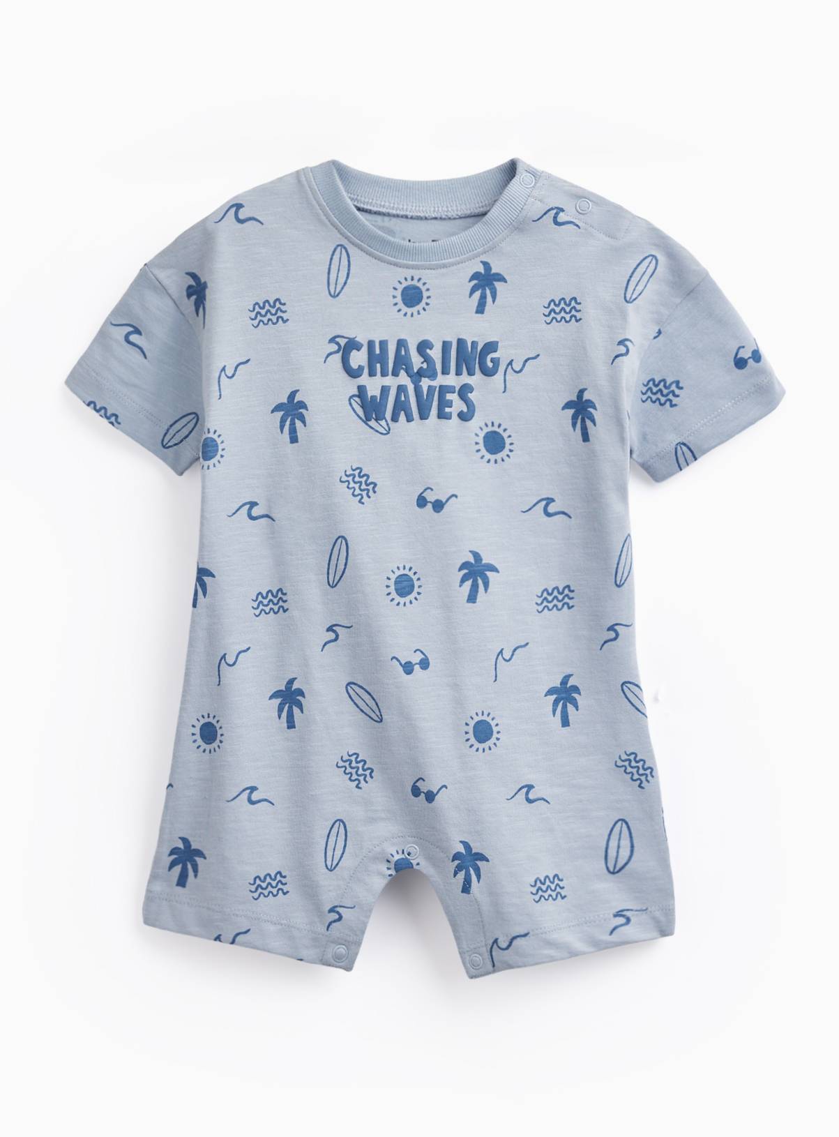 Blue Chasing Waves Print Romper Up to 3 mths - Image 1