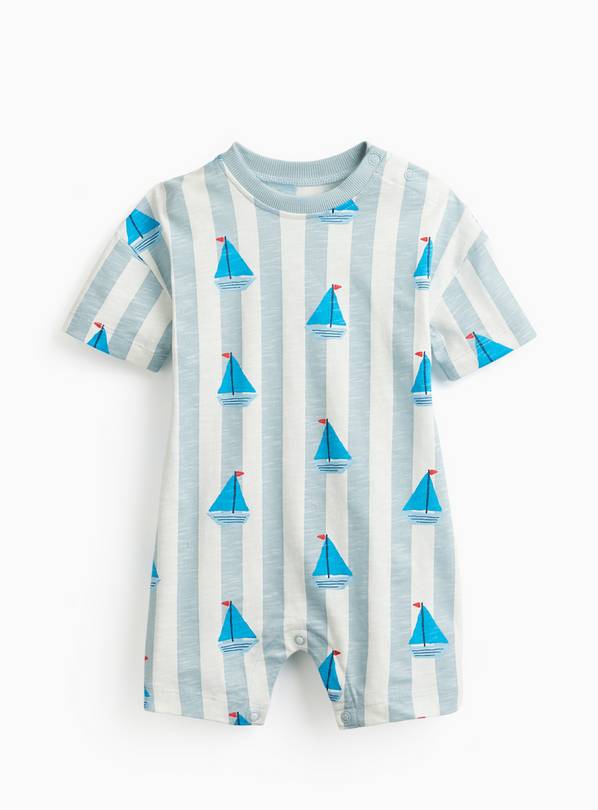 Blue Boat Print Stripe Romper 3-6 months