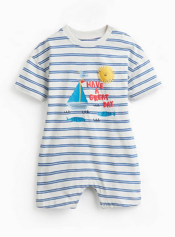 Blue Stripe Holiday Graphic Short Sleeve Romper 3-6 months