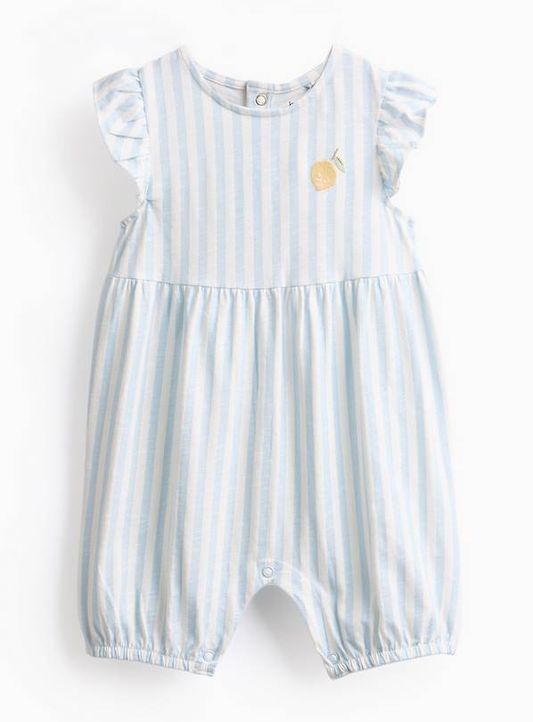 Blue Stripe Frill Sleeve Romper. 3-6 months