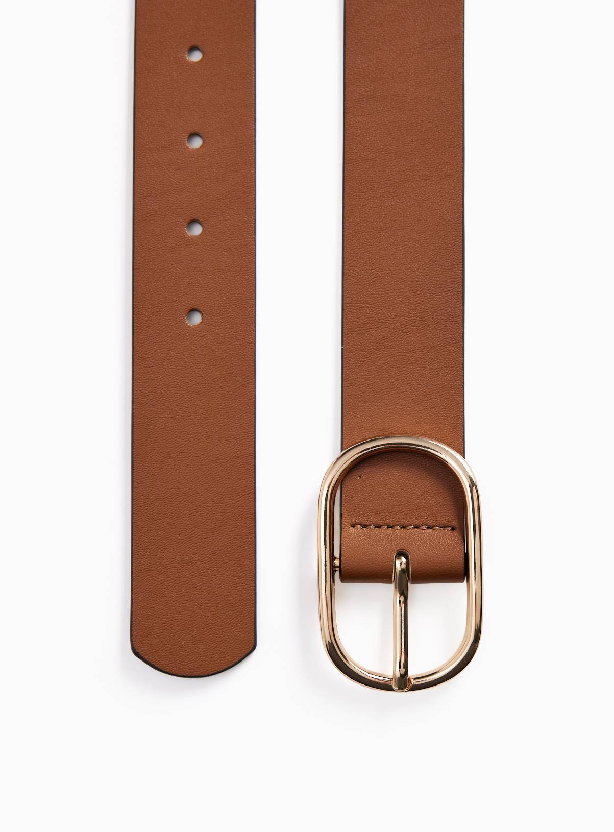 Tan Oval Buckle PU Belt S - Image 2