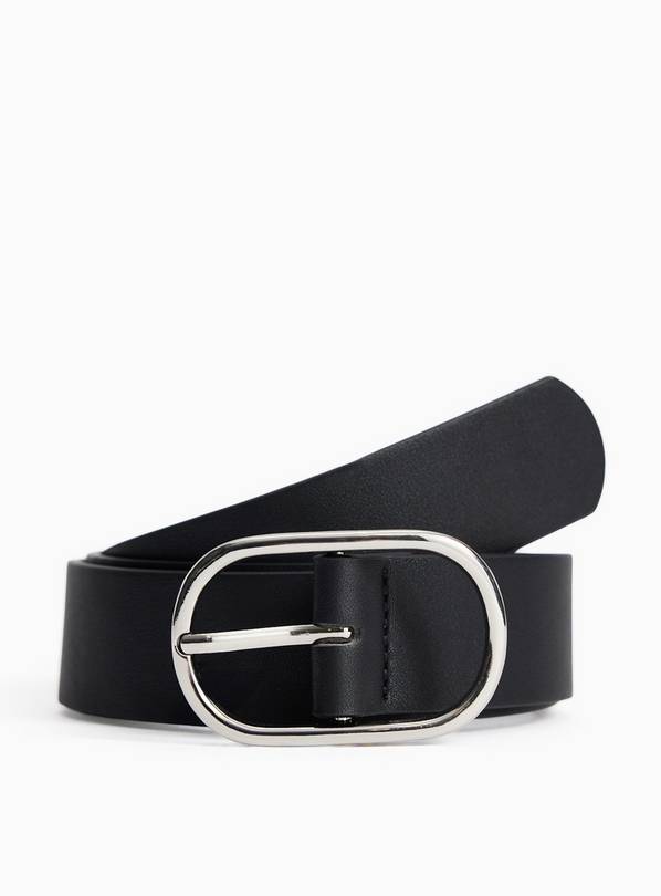 Black Oval Buckle PU Belt XL