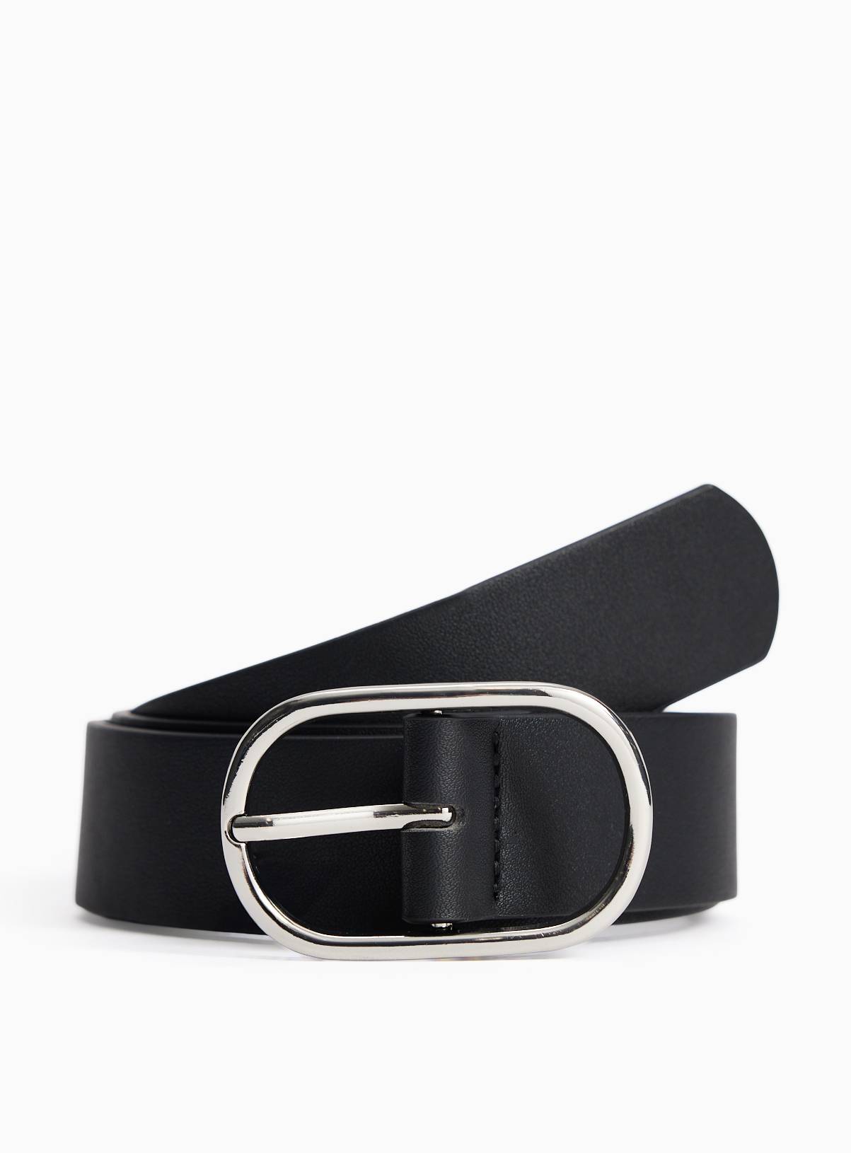 Black Oval Buckle PU Belt M - Image 1