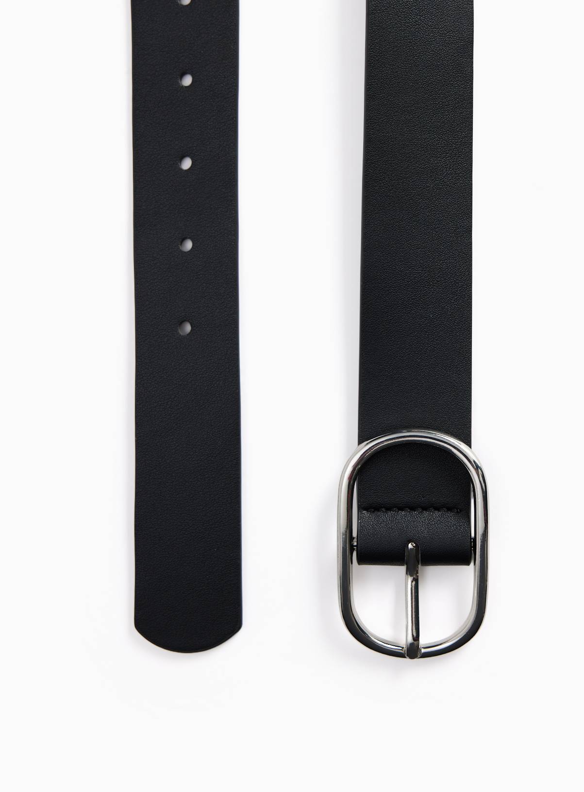 Black Oval Buckle PU Belt M - Image 2