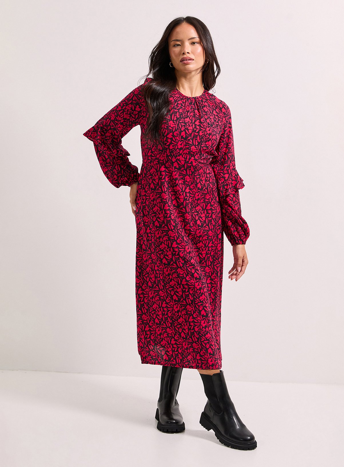 DOROTHY PERKINS Ruffle Blouson Sleeve Empire Seam Midi Dress 10 - Image 1 thumbnail