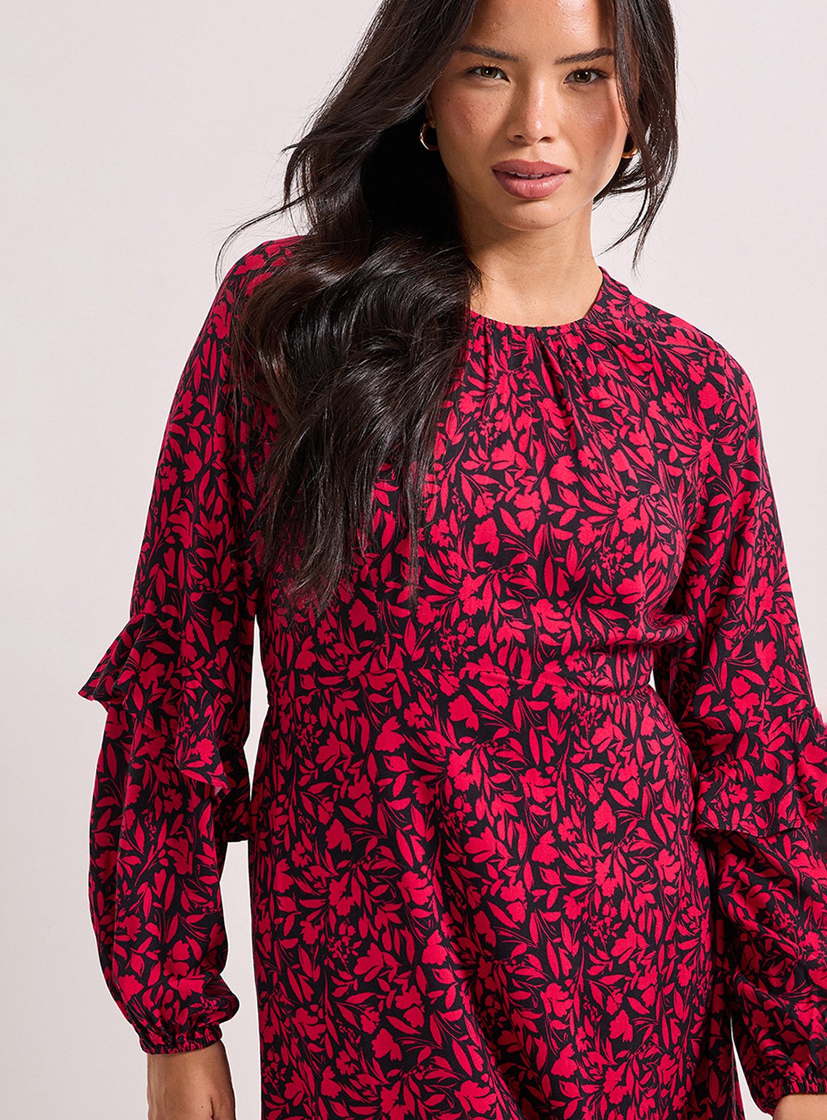 DOROTHY PERKINS Ruffle Blouson Sleeve Empire Seam Midi Dress 10 - Image 2 thumbnail