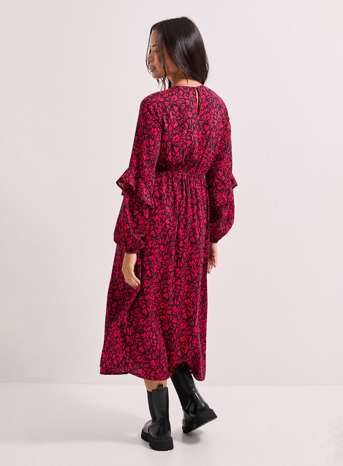 DOROTHY PERKINS Ruffle Blouson Sleeve Empire Seam Midi Dress 10 - Image 3 thumbnail