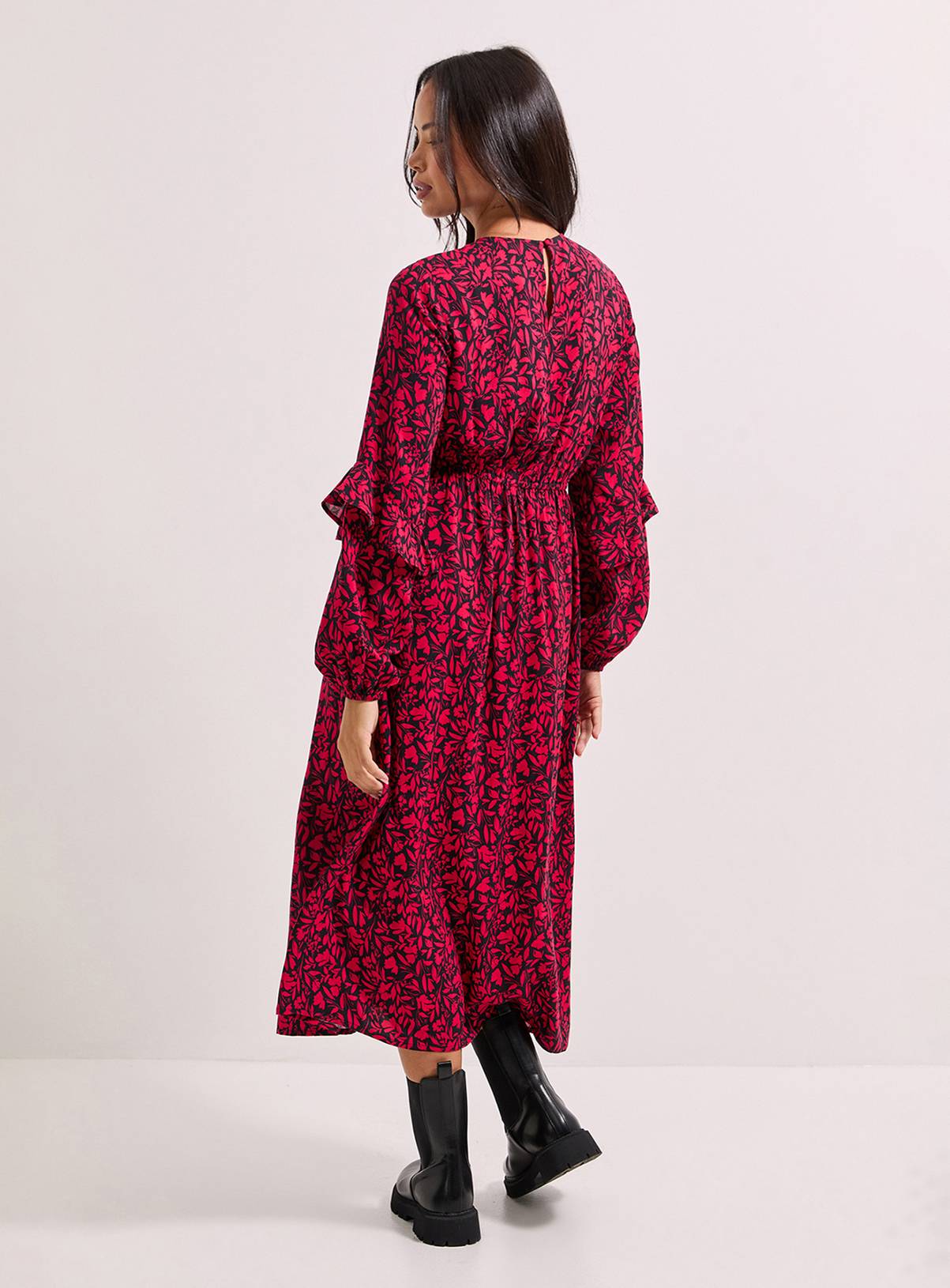 DOROTHY PERKINS Ruffle Blouson Sleeve Empire Seam Midi Dress 10 - Image 3