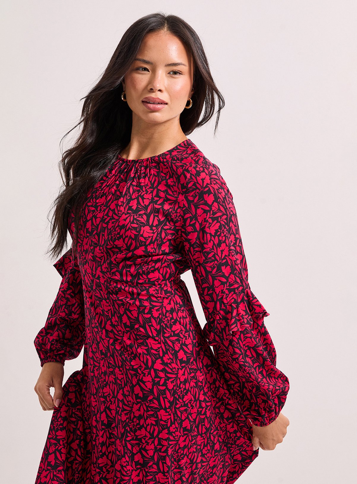 DOROTHY PERKINS Ruffle Blouson Sleeve Empire Seam Midi Dress 10 - Image 4 thumbnail