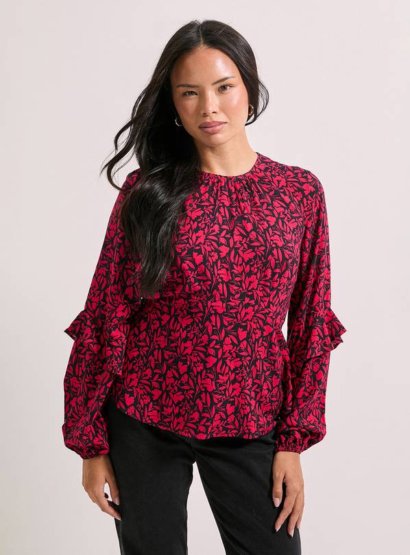 DOROTHY PERKINS Ruffle Blouson Sleeve Empire Seam Blouse Pink 14