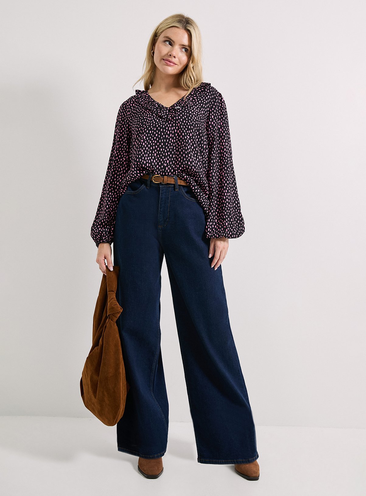 DOROTHY PERKINS Purple Spot Collar Detail Tie Sleeve Printed Blouse