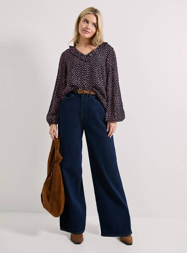 DOROTHY PERKINS Purple Spot Collar Detail Tie Sleeve Printed Blouse 16