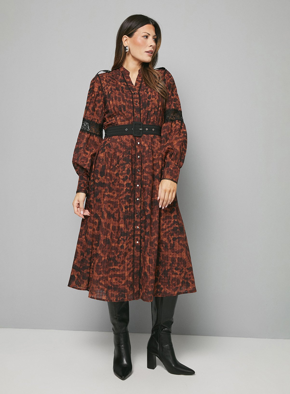 WALLIS Leopard Print Button Midi Dress 10 - Image 1 thumbnail