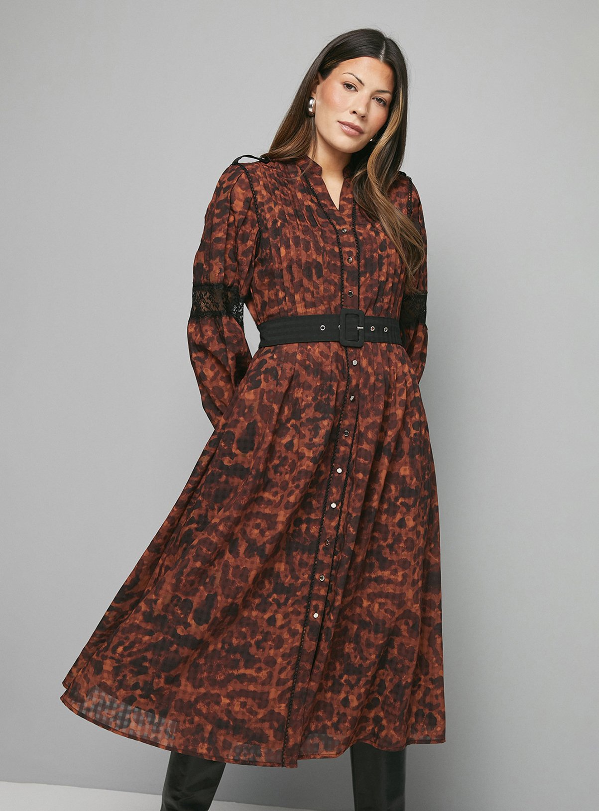 WALLIS Leopard Print Button Midi Dress 10 - Image 2 thumbnail