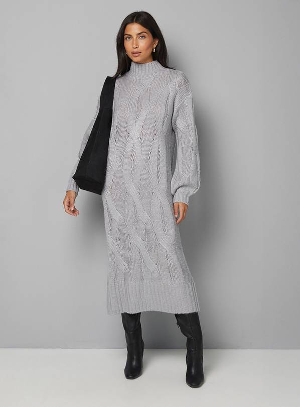 WALLIS Relaxed Chunky Cable Midi Knitted Dress L