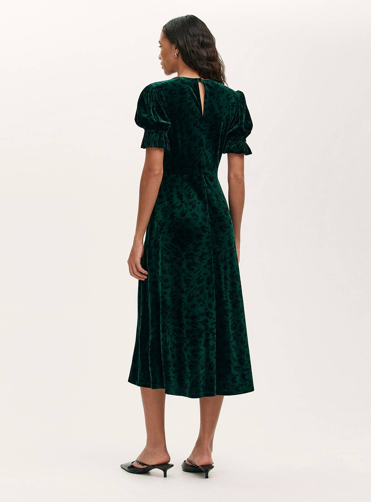 FINERY Mela Velvet Dress Green Animal 16 - Image 4