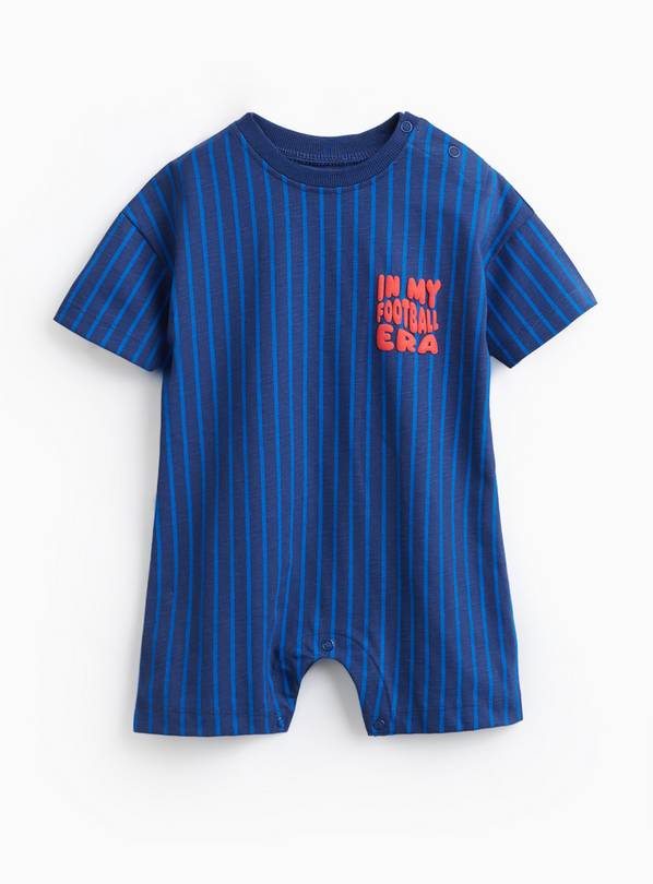 Blue Stripe Football Era Graphic Short Sleeve Romper 3-6 months
