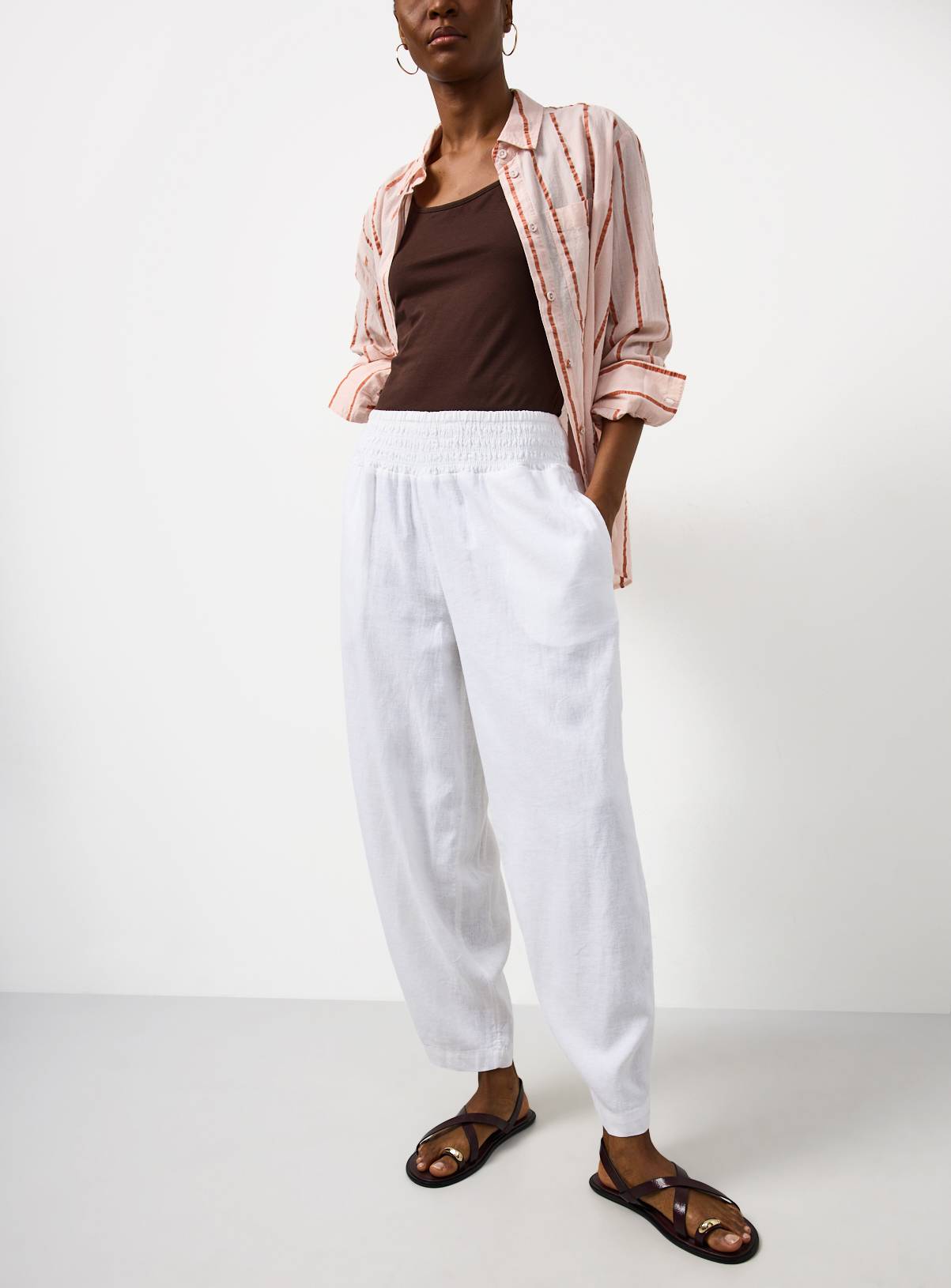 White Linen Barrel Leg Trousers 6 - Image 1