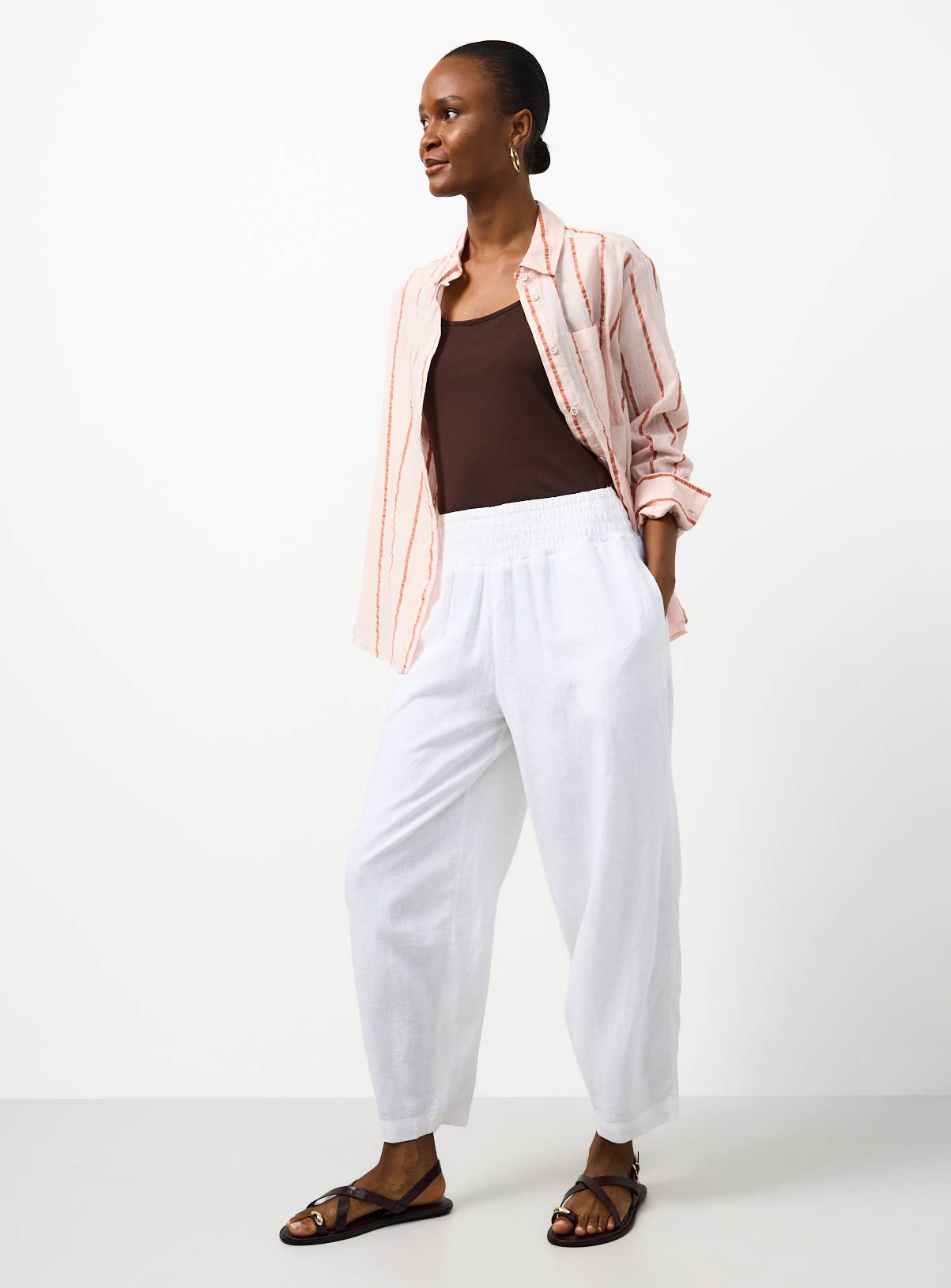 White Linen Barrel Leg Trousers 6 - Image 2