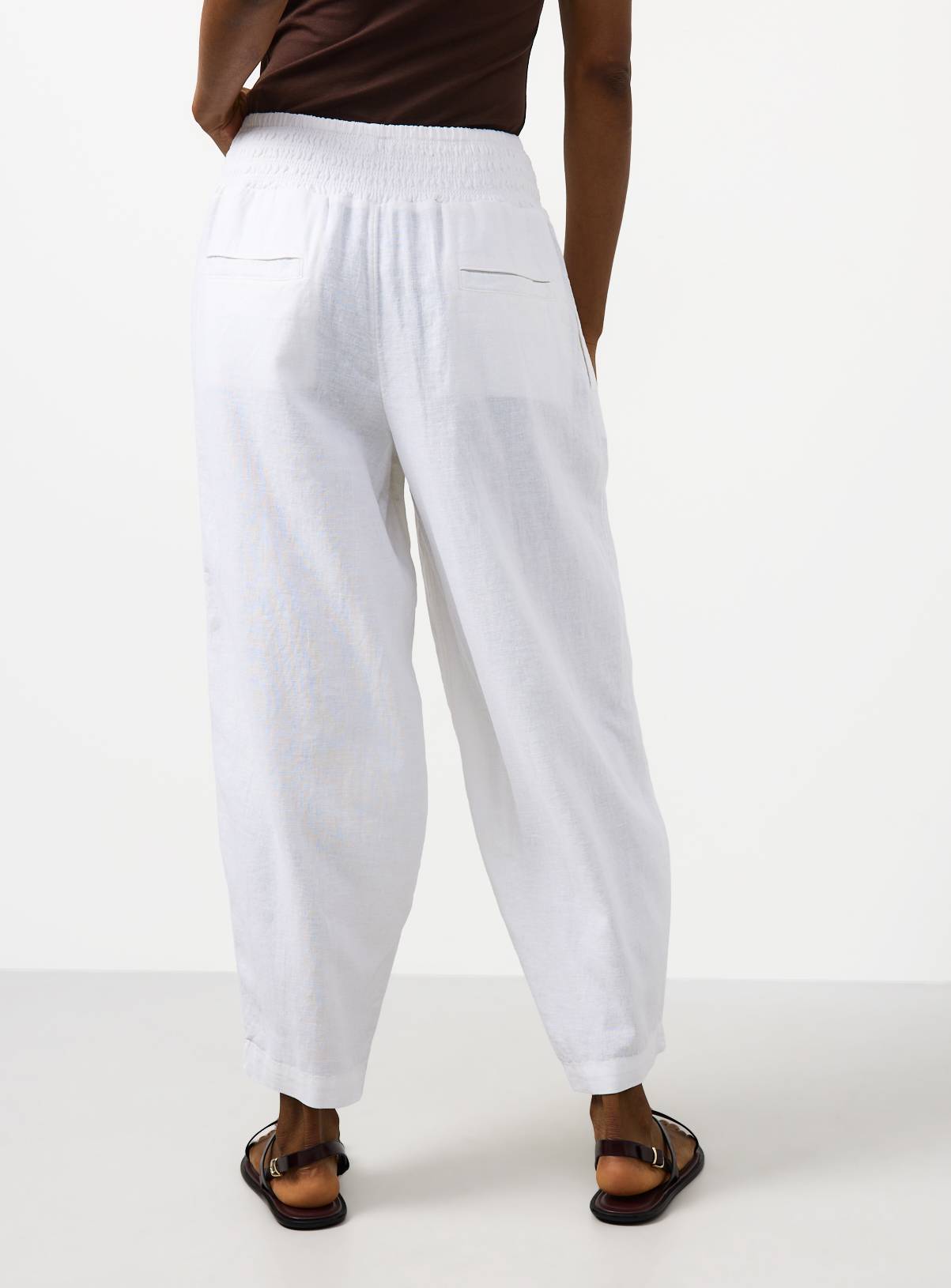 White Linen Barrel Leg Trousers 6 - Image 4