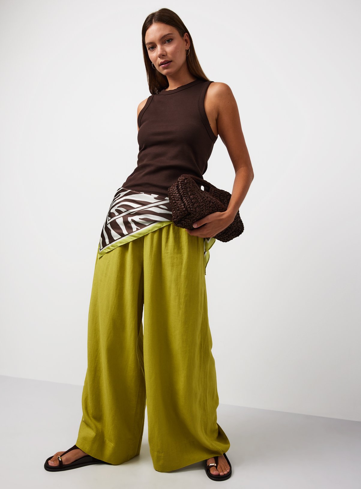 Lime Linen Blend Wide Leg Trousers 14 - Image 2 thumbnail