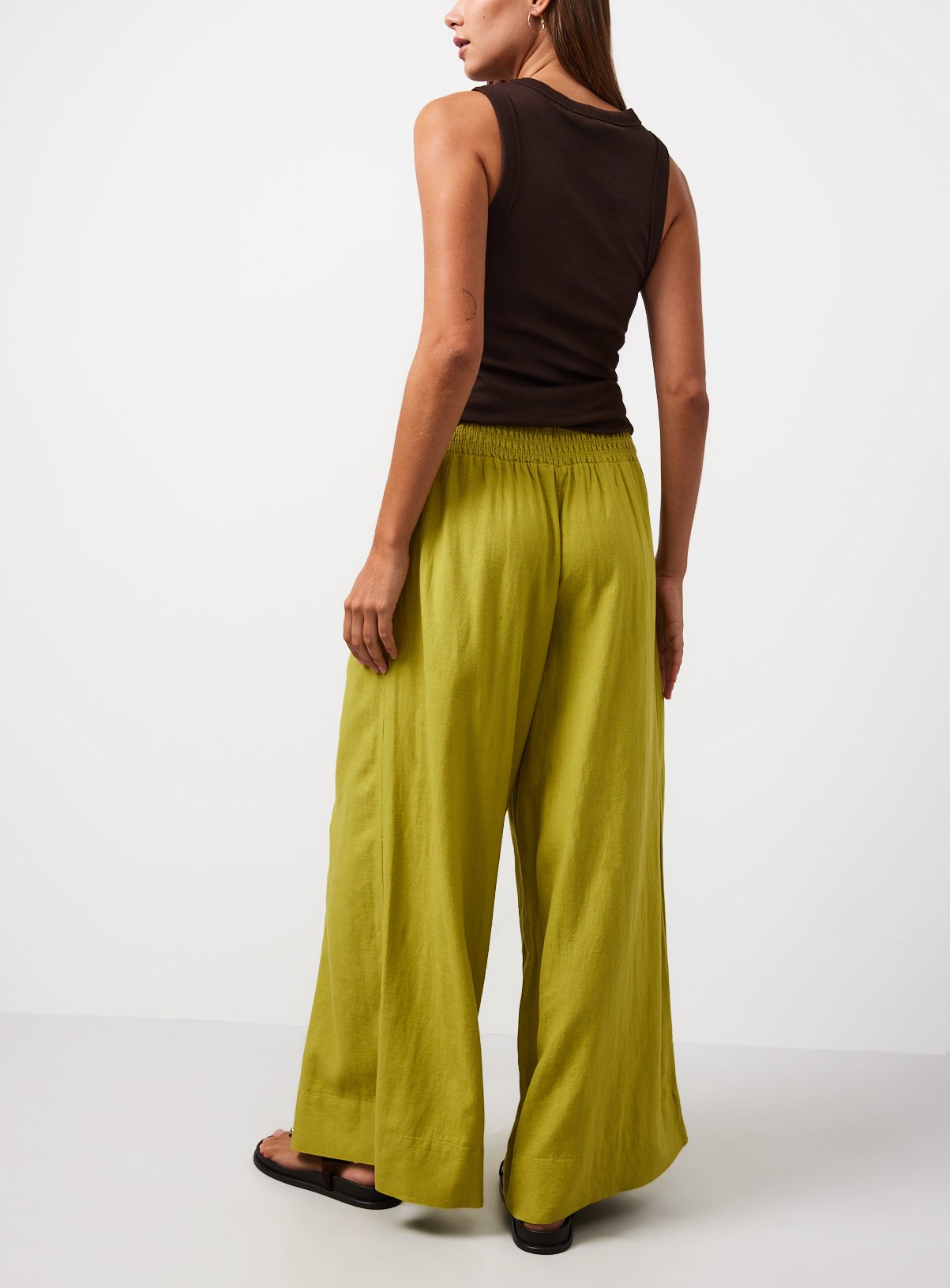 Lime Linen Blend Wide Leg Trousers 14 - Image 4 thumbnail