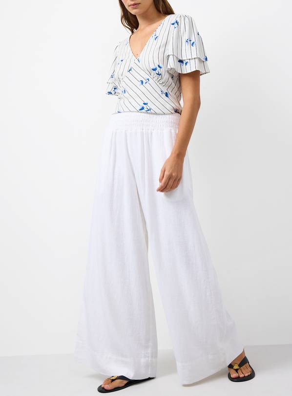 White Linen Wide Leg Trousers 22