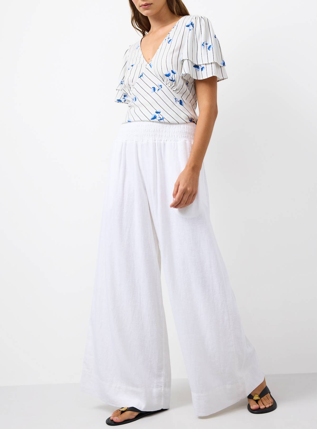 White Linen Wide Leg Trousers 14 - Image 1