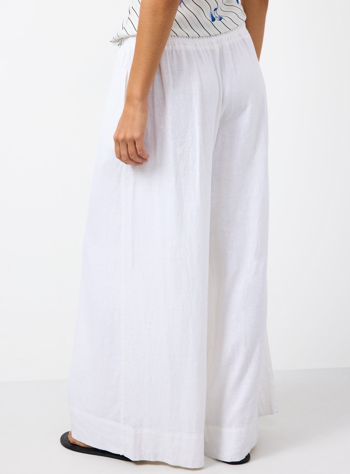 White Linen Wide Leg Trousers 14 - Image 4 thumbnail