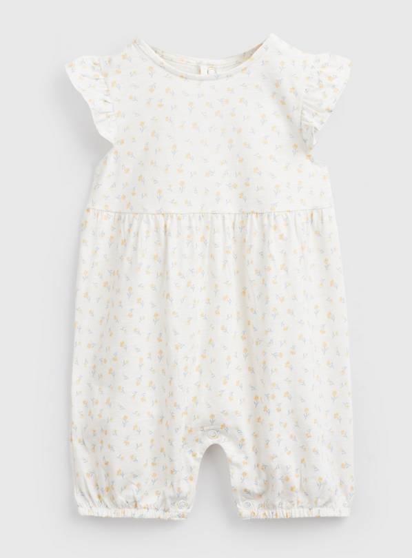 White Ditsy Print Frill Sleeve Romper 6-9 months