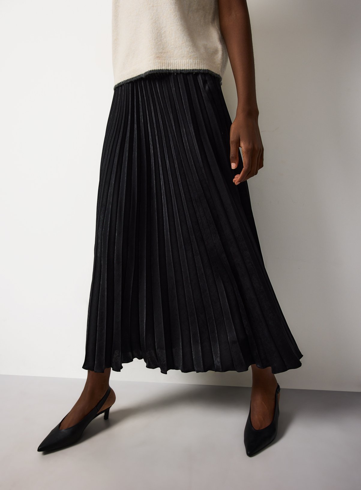 Black Satin Pleated Maxi Skirt 6 - Image 2 thumbnail