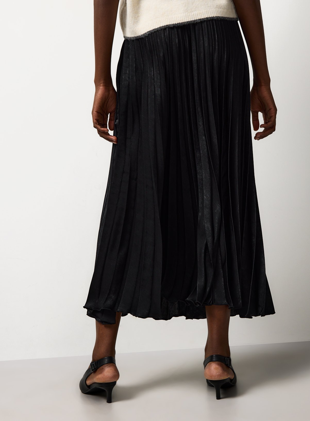 Black Satin Pleated Maxi Skirt 6 - Image 4 thumbnail