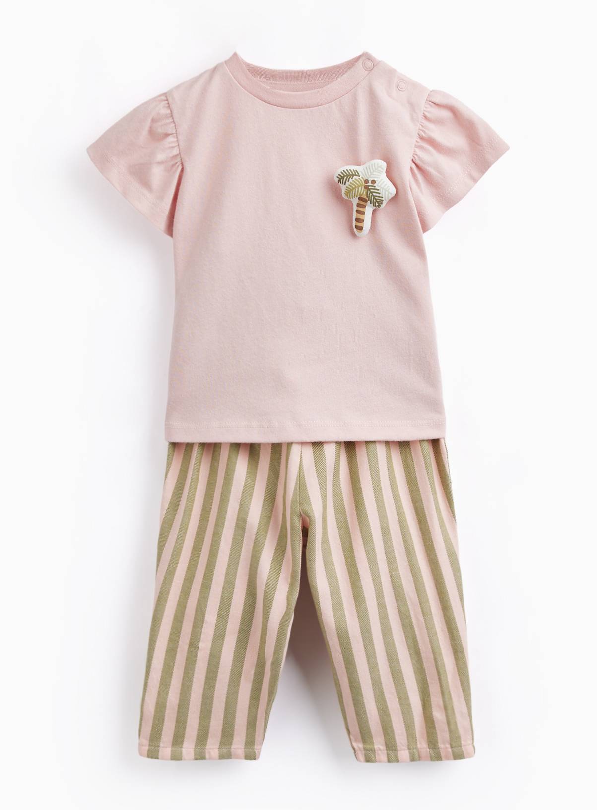 Pink Palm Tree Motif T-Shirt & Trousers Set 6-9 months - Image 1