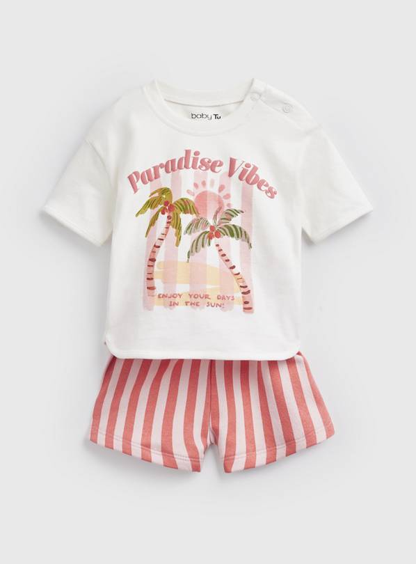 White Paradise Vibes Graphic T-Shirt & Shorts Set 3-6 months