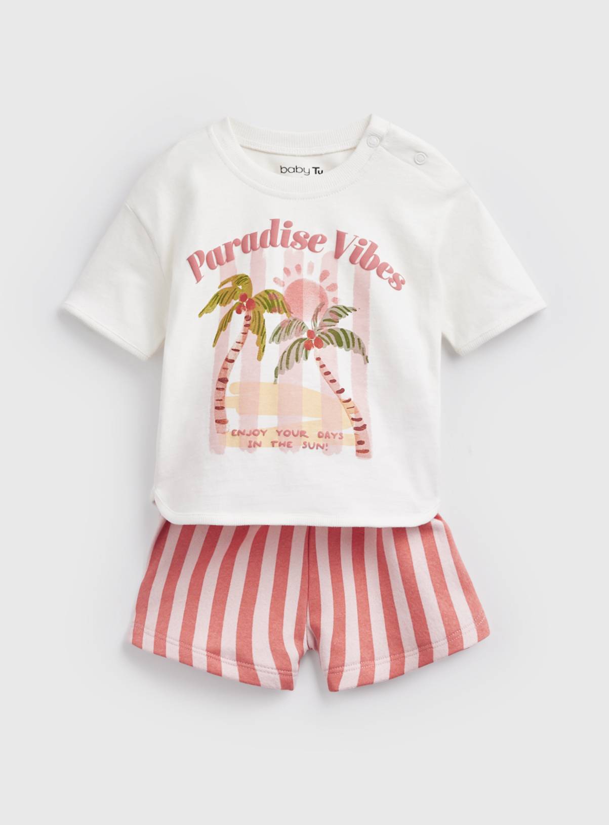 White Paradise Vibes Graphic T-Shirt & Shorts Set Up to 3 mths - Image 1