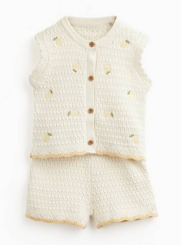 White Lemon Print Top & Shorts Set 3-6 months