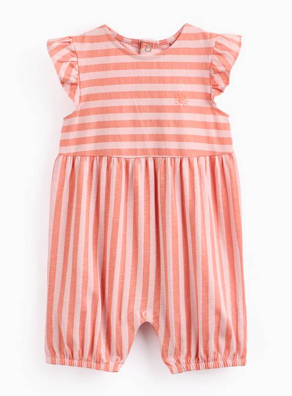 Pink Tonal Stripe Frill Sleeve Romper 3-6 months