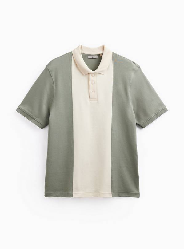 Green Vertical Panel Detail Polo Shirt S