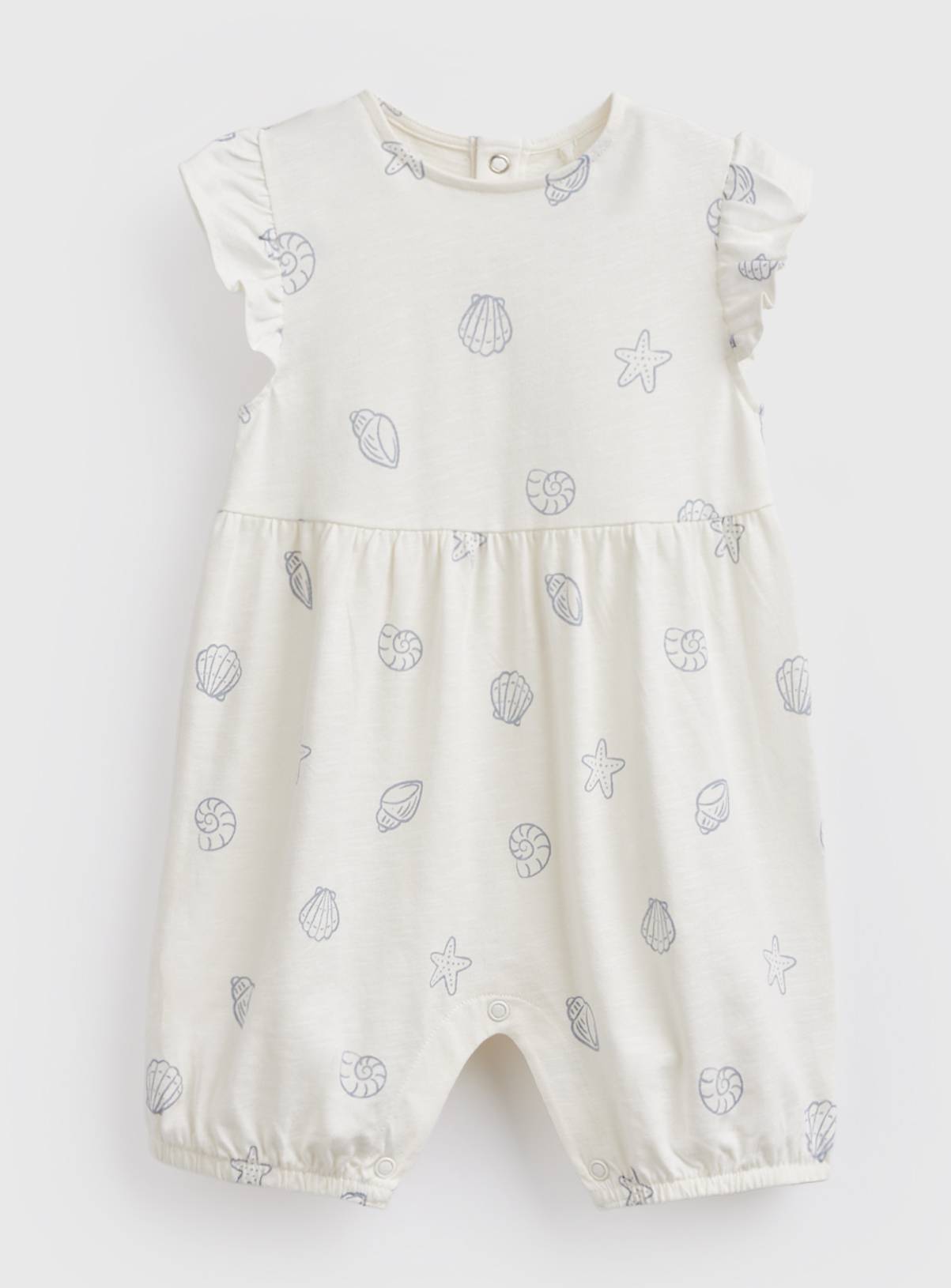 Cream Shell Print Frill Sleeve Romper 3-6 months - Image 1